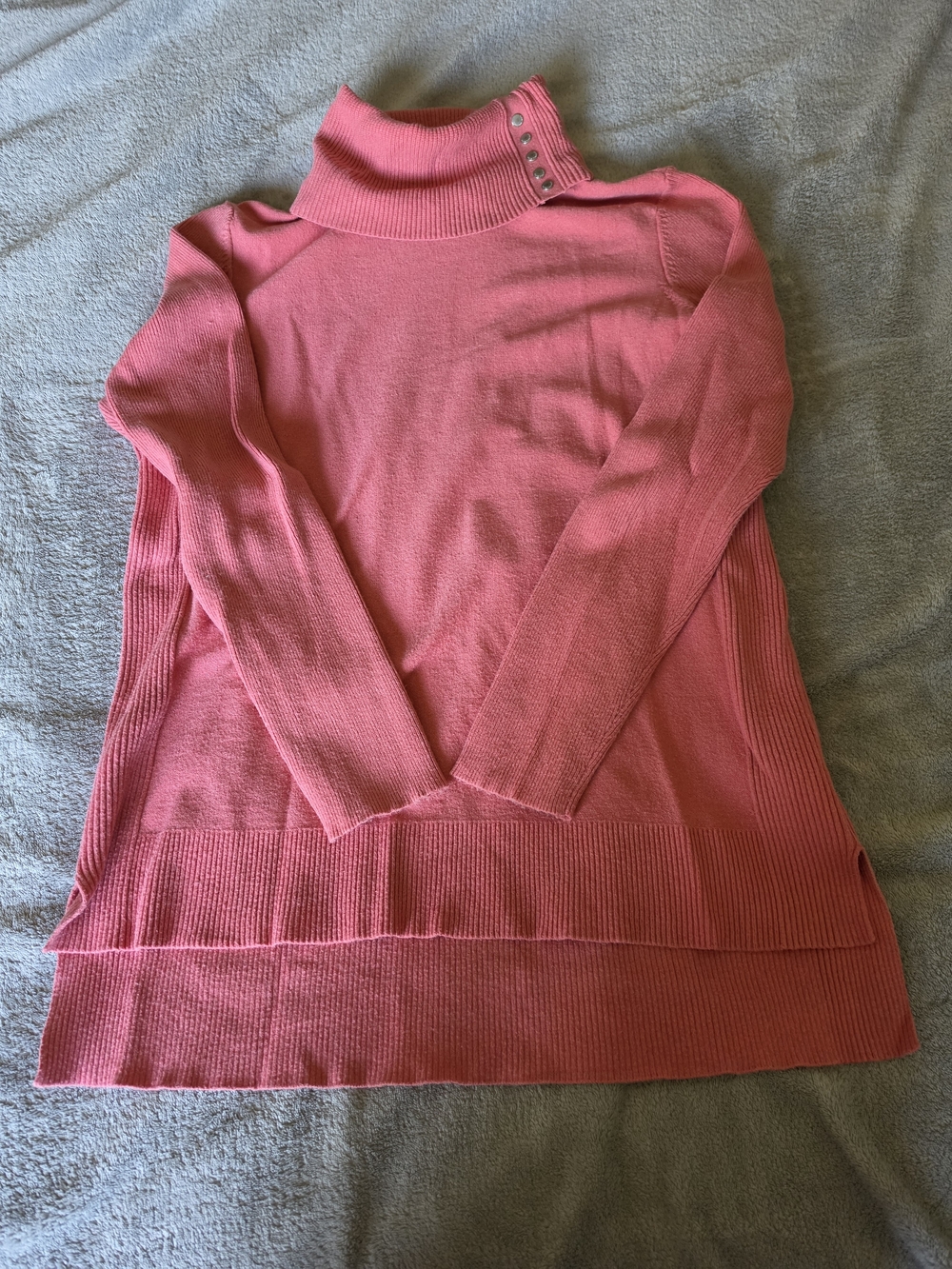 Calvin Klein Jeans Coral Pink Turtleneck Sweater with Snap Detail